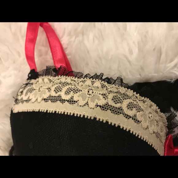 Black Hot Pink and Lace Push Up Bra - Picture 3 of 6